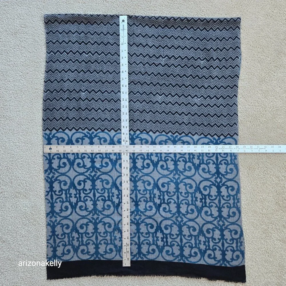 Lightweight Wool Scarf Blue Grey Black